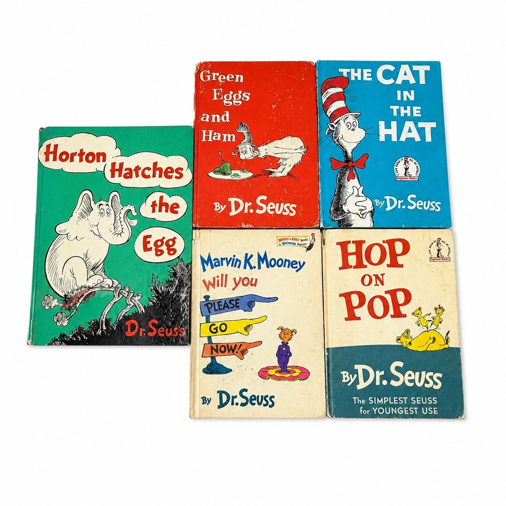 Dr Seuss Vintage Hardcover Lot 5 Cat in the Hat Green Eggs Horton Hop Pop Marvin